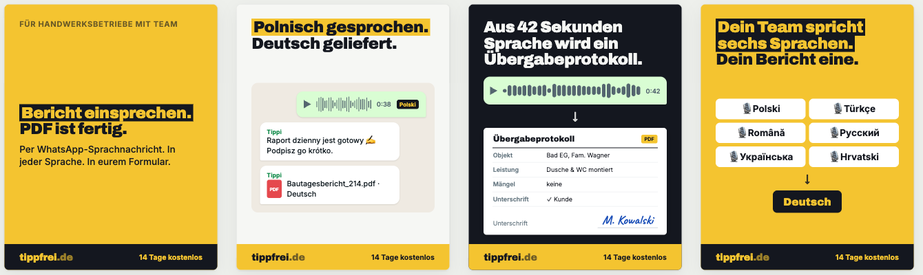 Vier Static Ads aus der Tippfrei-Galerie